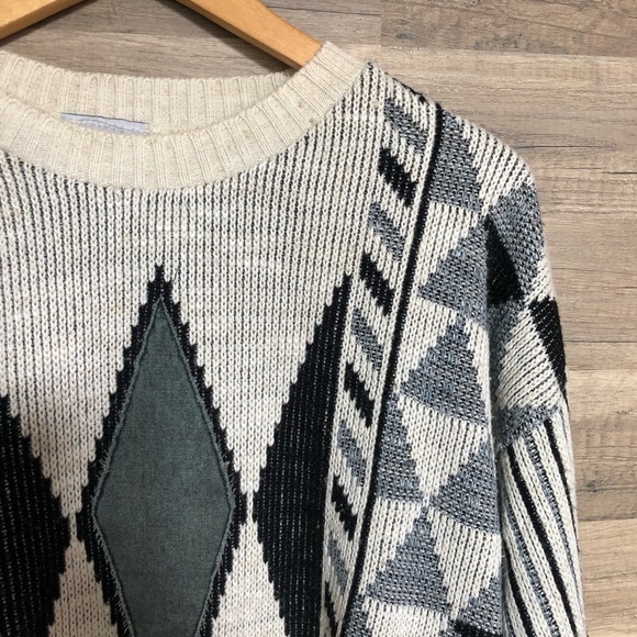 Vintage Geometric Cotton Blend Oversize Crewneck Grandpa Sweater Large - Picture 2 of 10